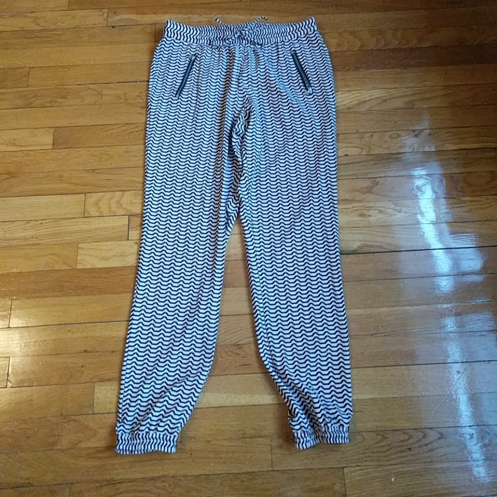 Pink and black patterned drapey joggers